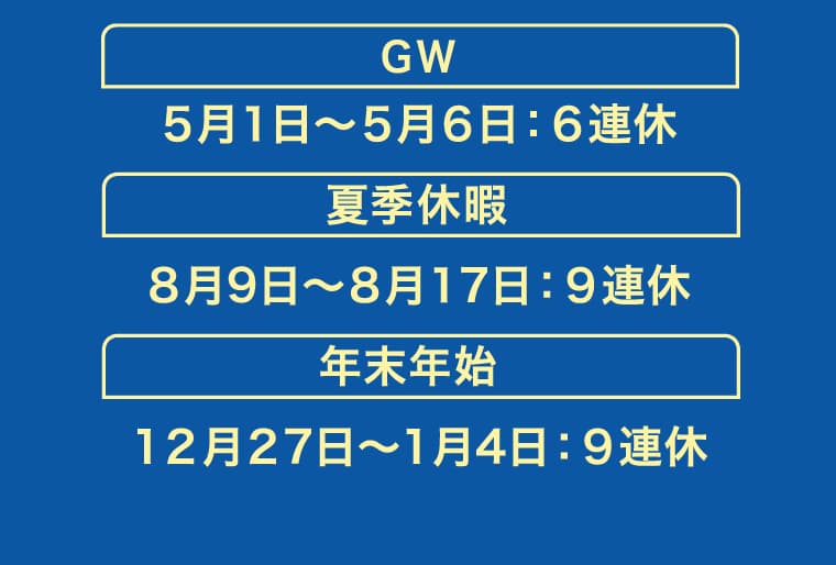 ＧＷ ４月２９日～５月７日：９連休